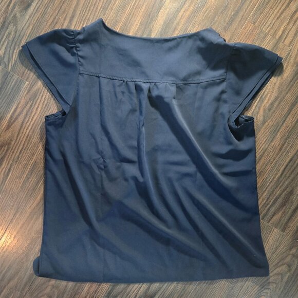 ALLEGRA K Classic Style Dark Blue Polyester Blouse w/ Cap Sleeves SIZE L - Picture 4 of 5